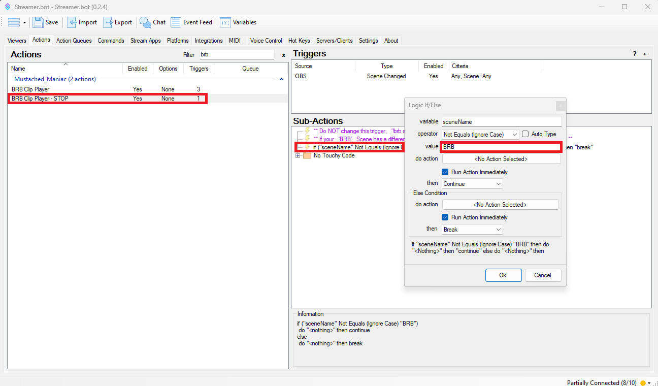 Setting your desired scene in OBS