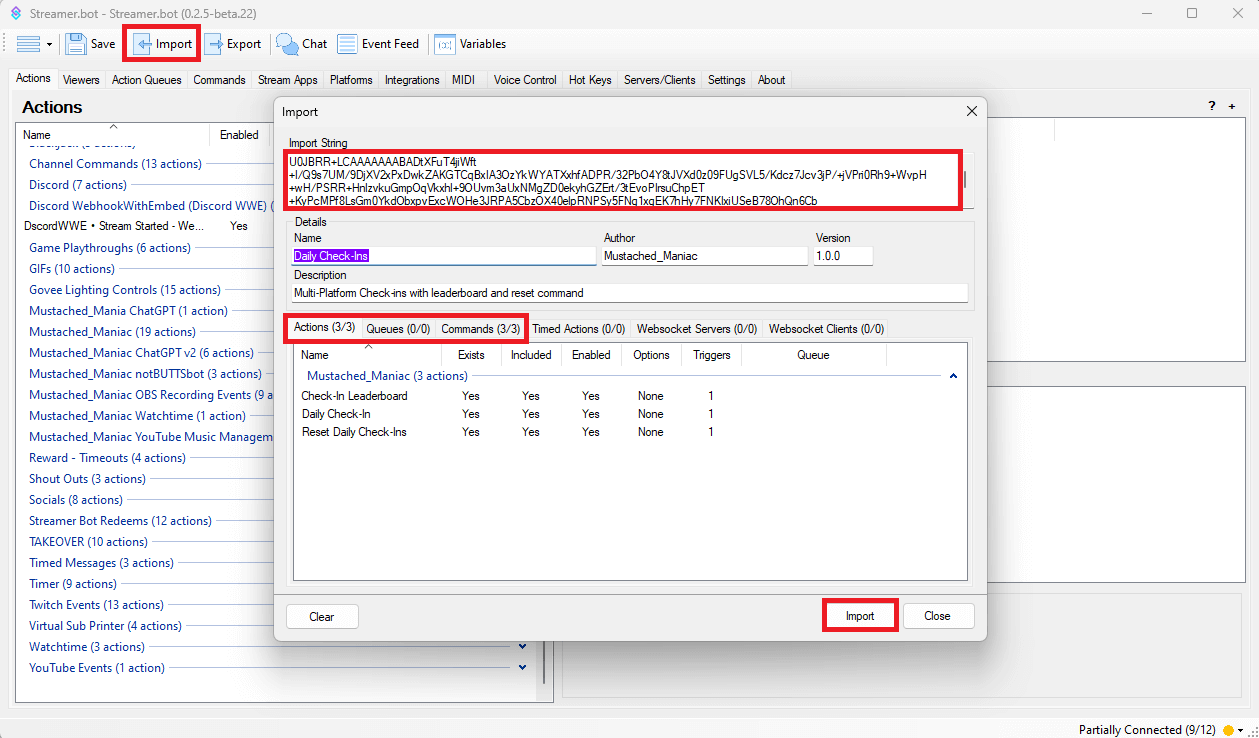 Importing code for daily check-ins to Streamer.bot