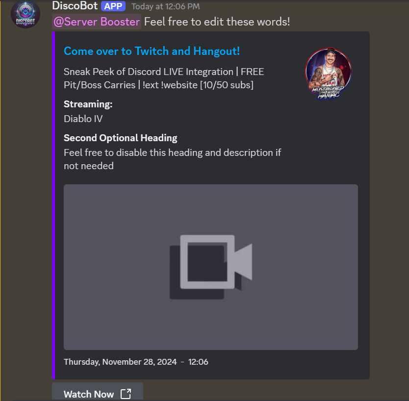 Twitch Going Live Discord Notification