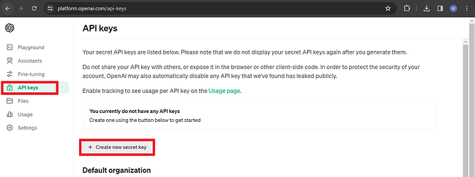 Creating OpenAI API New Secret Key