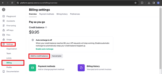 OpenAI Billing Screen