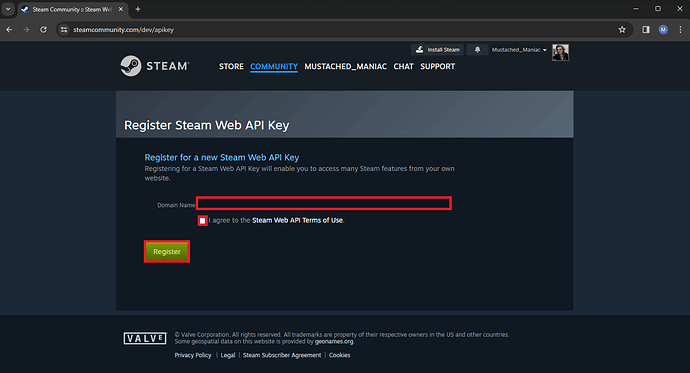 Register for Steam API Key