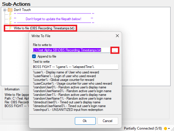 Updating previously saved filepath