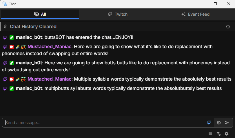 Replacing syllables in Twitch chat message