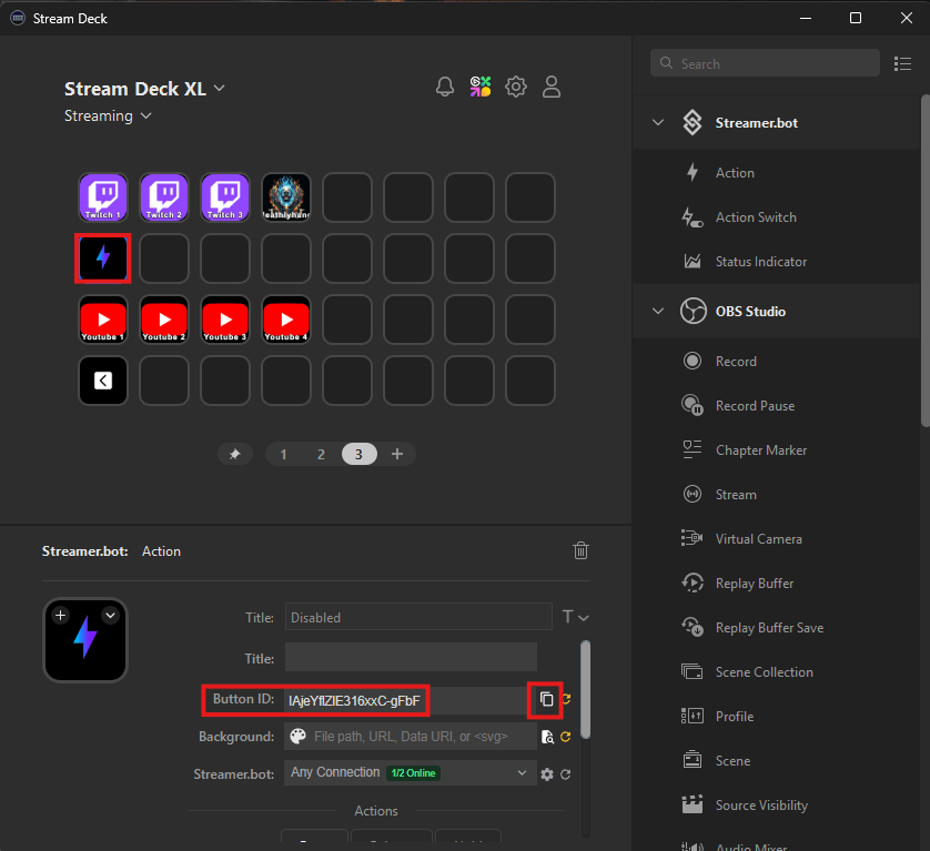 Copying the Stream Deck Button ID