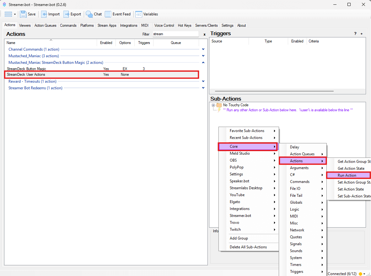 Running an Action from Streamer.bot