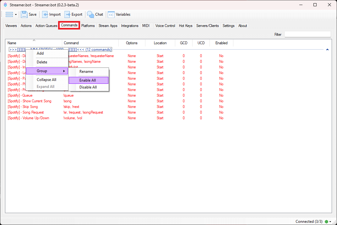 Enabling commands in Streamer.bot