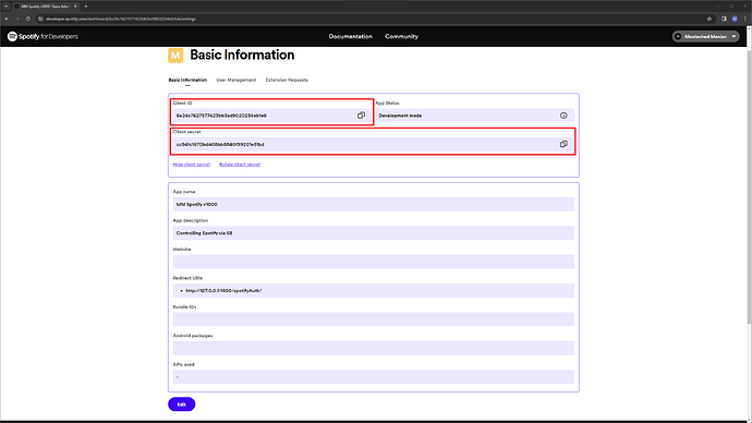 Obtaining Spotify App Client ID and Secret