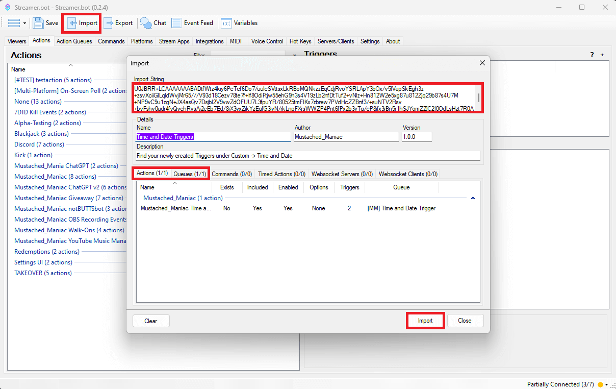 Importing Time and Date Trigger into Streamer.bot