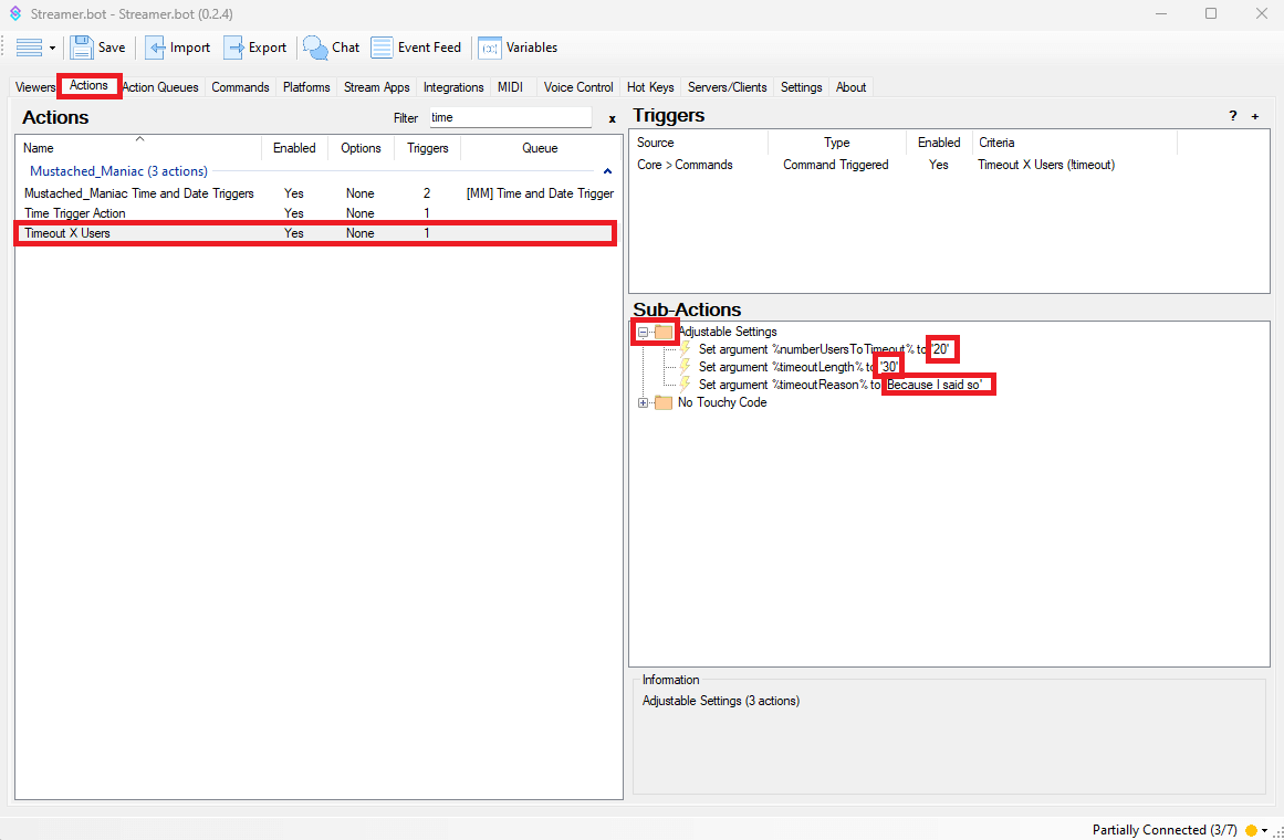 Adjusting Twitch Timeout Settings in Streamer.bot