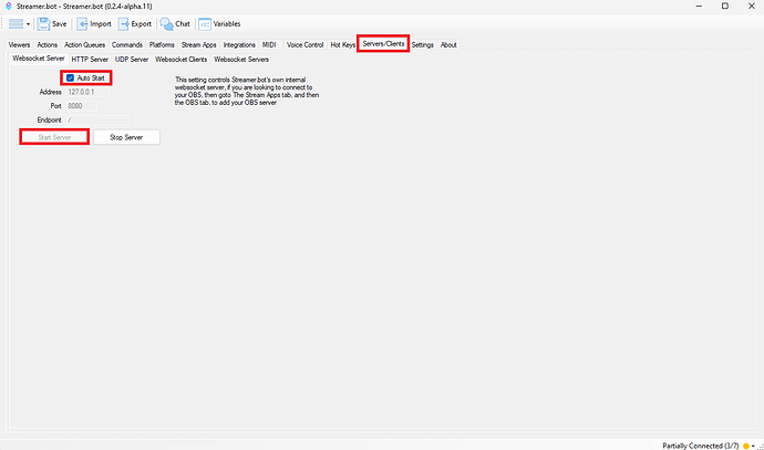 Enabling Web Socket Server in Streamer.bot